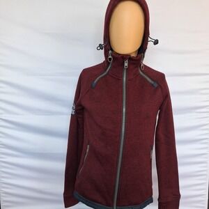 Superdry Storm Co Hooded Jacket Burgundy Marl Sherpa Lined Full Zip Small